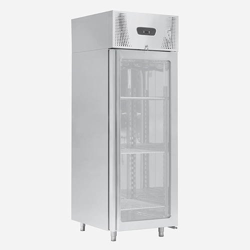 یخچال ایستاده تک درب شیشه‌ای صنعتی تمام استیل – کندری کوک