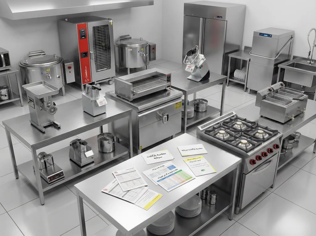 گام چهارم: انتخاب تجهیزات آشپزخانه صنعتی (تصمیمی که مستقیماً روی سودآوری اثر میگذارد)