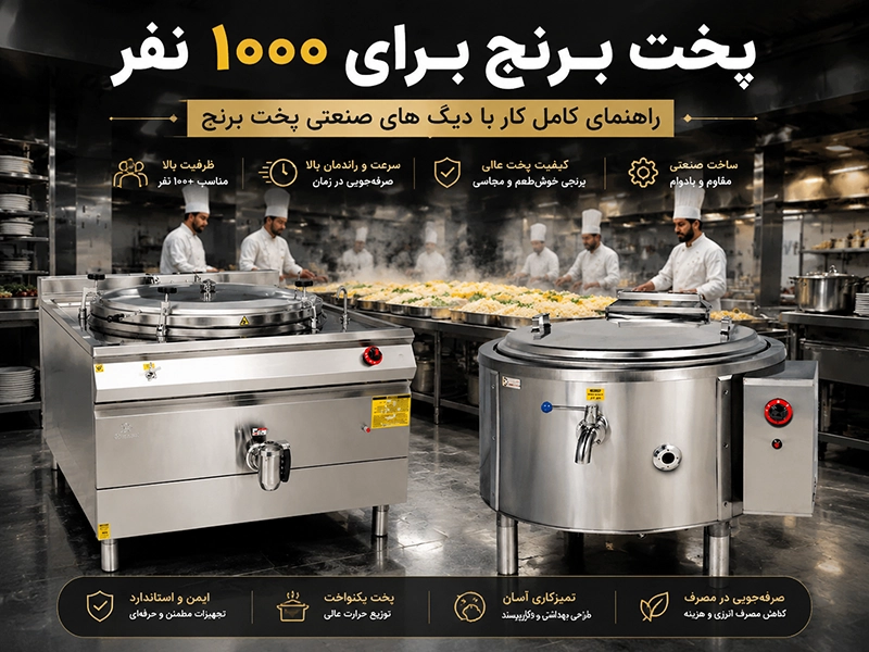 فوتوفن پخت برنج برای ۱۰۰۰ نفر؛ آموزش کامل کار با دیگ چلوپز صنعتی