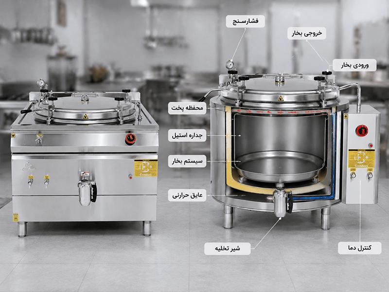 آشنایی با اجزای اصلی دیگ چلوپز صنعتی