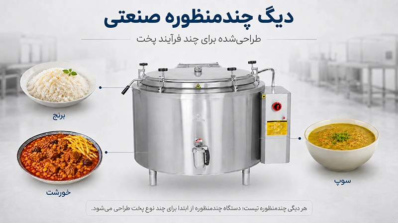 دیگ چندمنظوره صنعتی برای پخت برنج خورشت و سوپ